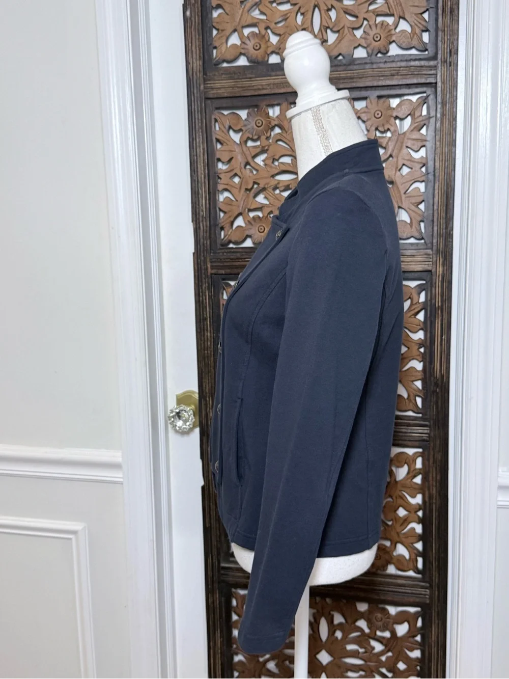 Tommy Hilfiger Military Band Jacket Navy Stand Collar Knit Blazer Gold Buttons M